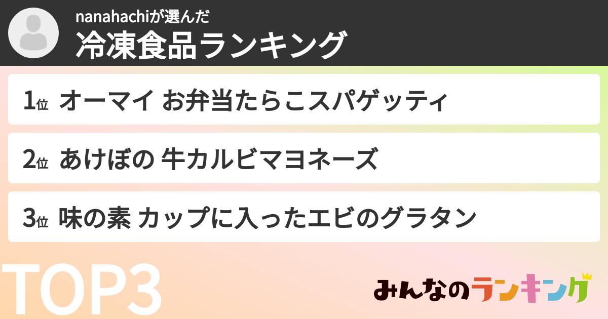 nanahachiさんの「冷凍食品ランキング」