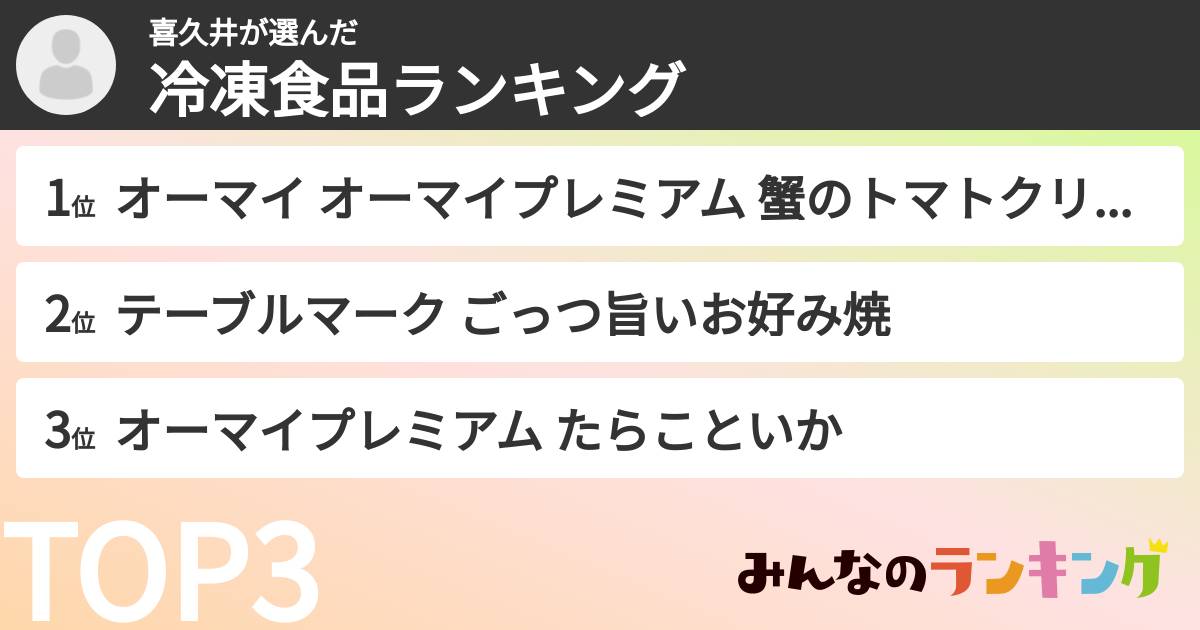 喜久井さんの「冷凍食品ランキング」