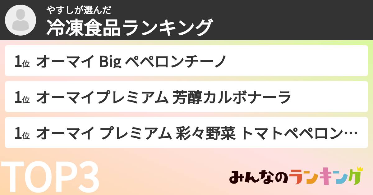 やすしさんの「冷凍食品ランキング」