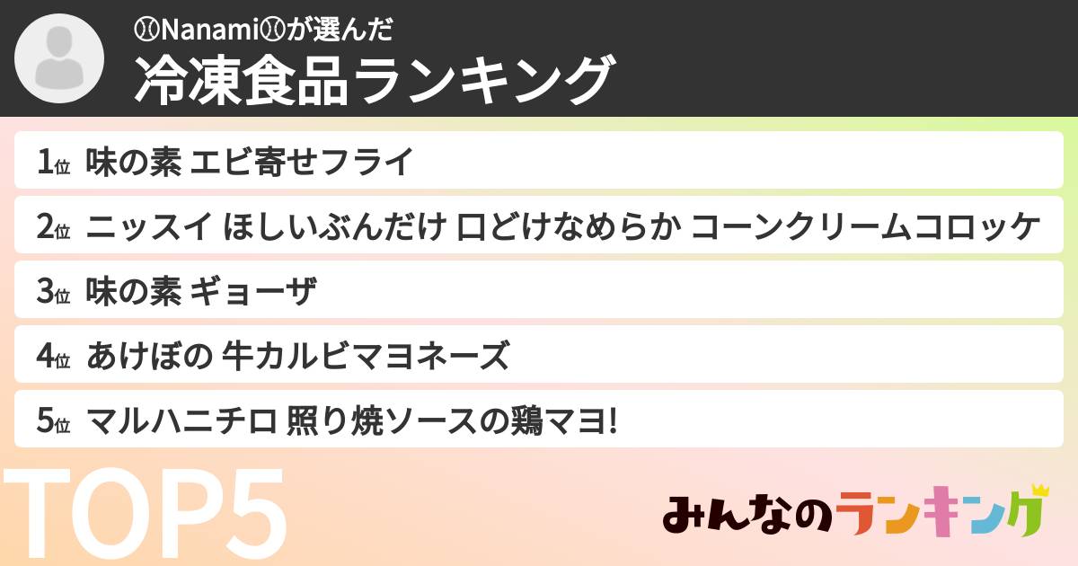 ⚾︎Nanami⚾︎さんの「冷凍食品ランキング」