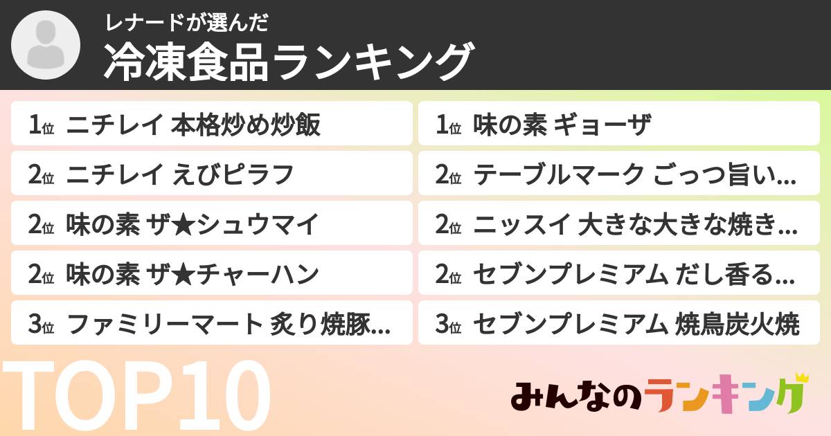 レナードさんの「冷凍食品ランキング」