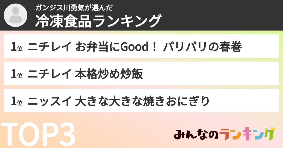 ガンジス川勇気さんの「冷凍食品ランキング」