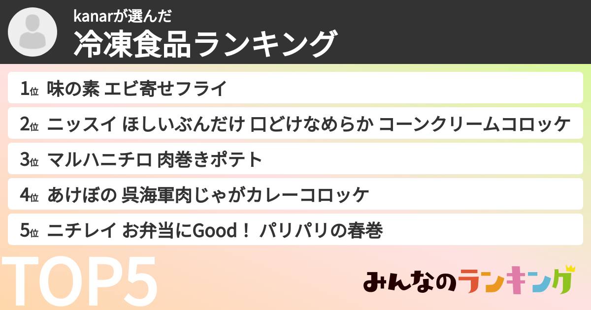 kanarさんの「冷凍食品ランキング」