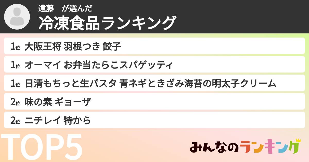 遠藤　さんの「冷凍食品ランキング」