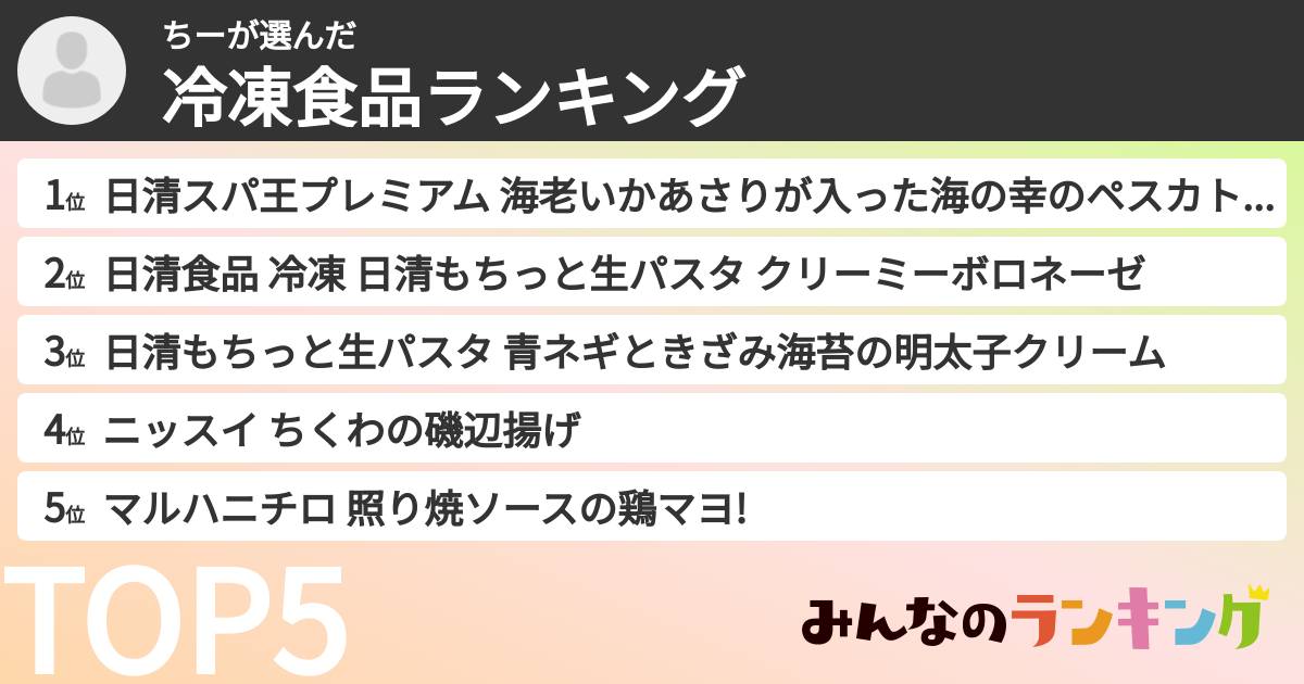 ちーさんの「冷凍食品ランキング」
