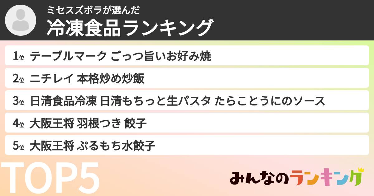 ミセスズボラさんの「冷凍食品ランキング」
