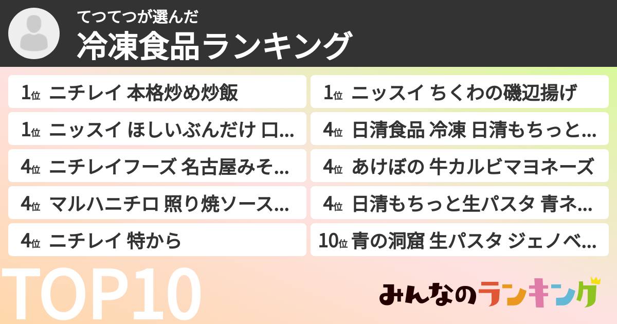 てつてつさんの「冷凍食品ランキング」