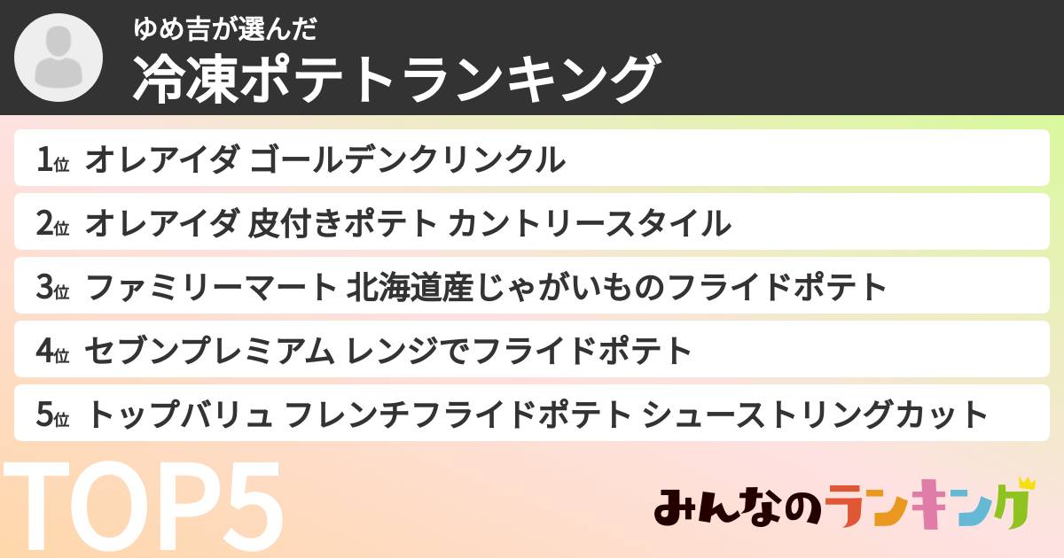 ゆめ吉さんの「冷凍ポテトランキング」