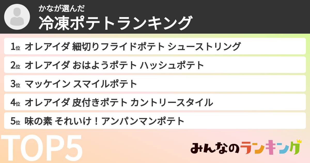 かなさんの「冷凍ポテトランキング」
