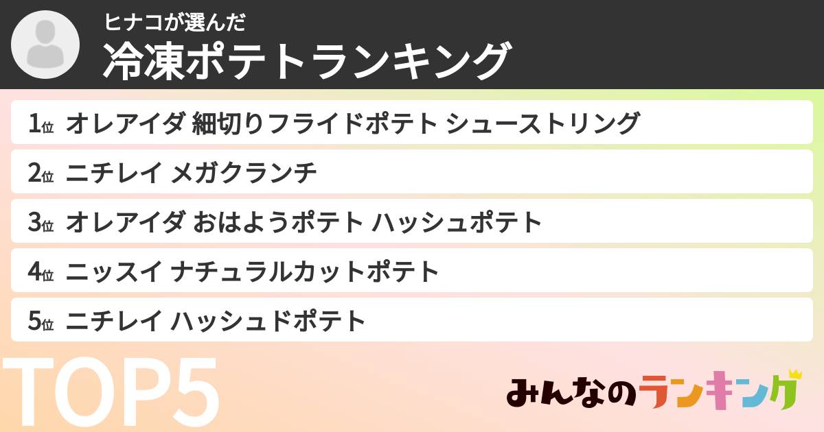 ヒナコさんの「冷凍ポテトランキング」