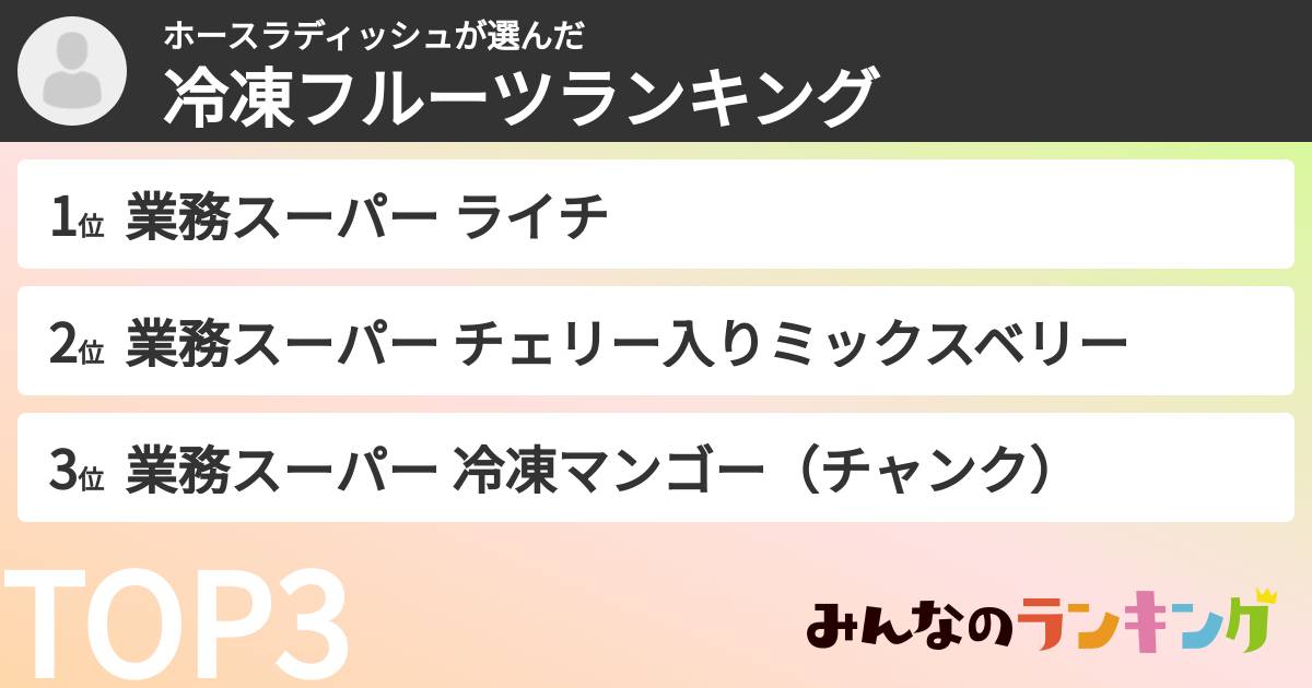 ホースラディッシュさんの「冷凍フルーツランキング」
