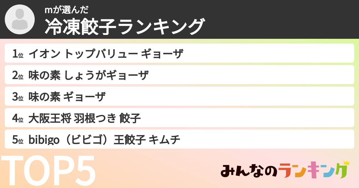 mさんの「冷凍餃子ランキング」
