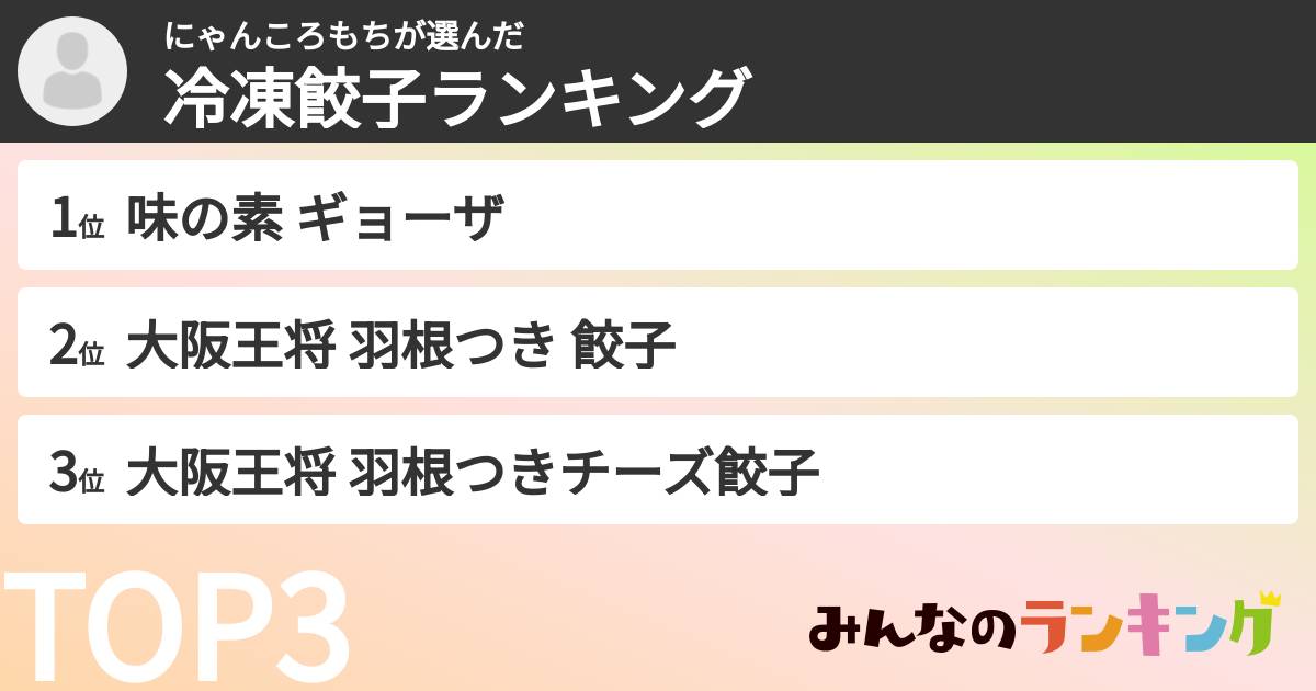 にゃんころもちさんの「冷凍餃子ランキング」
