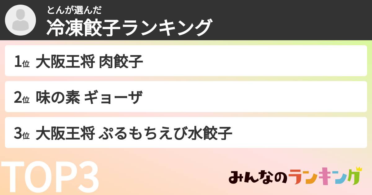 とんさんの「冷凍餃子ランキング」