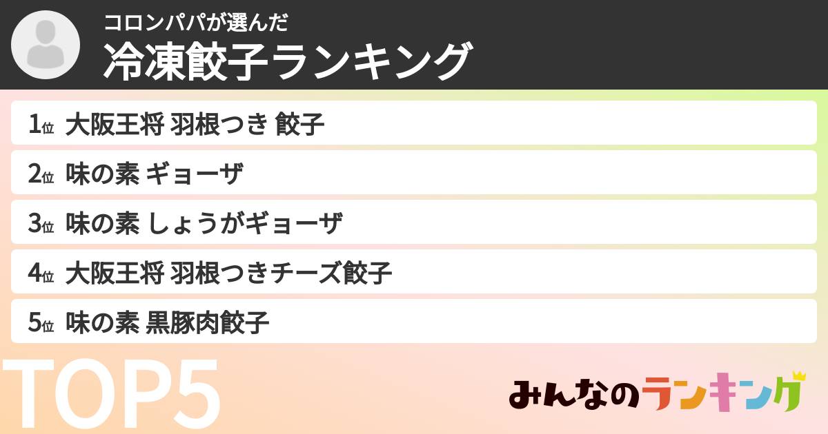 コロンパパさんの「冷凍餃子ランキング」