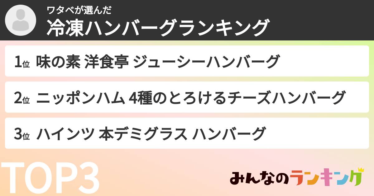 ワタベさんの「冷凍ハンバーグランキング」