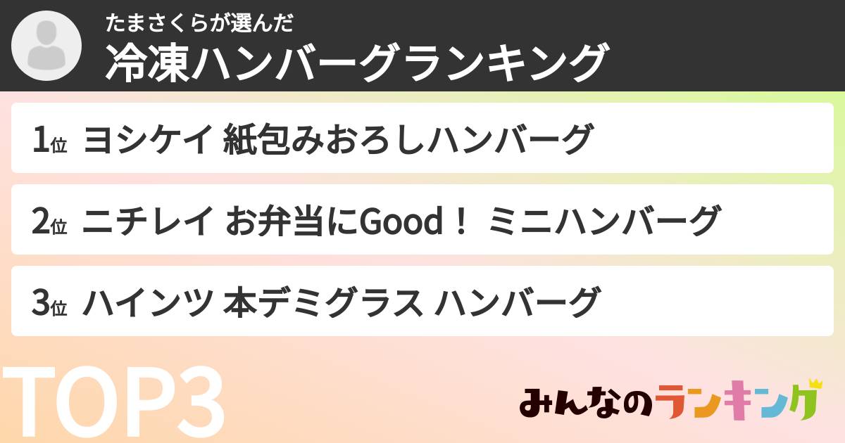 たまさくらさんの「冷凍ハンバーグランキング」