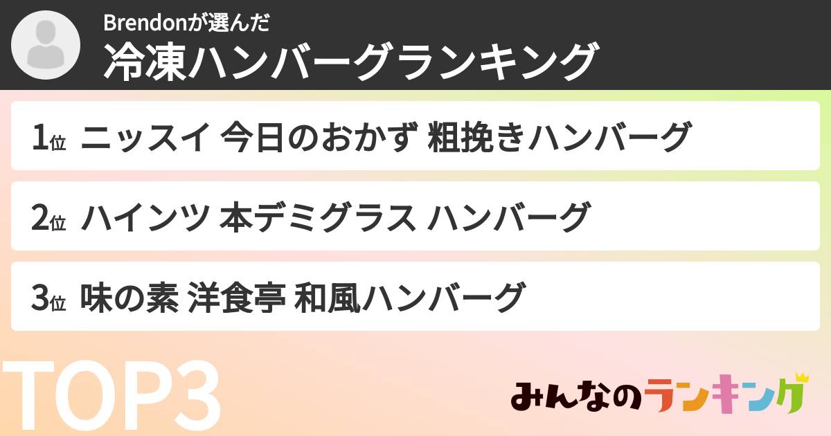 Brendonさんの「冷凍ハンバーグランキング」