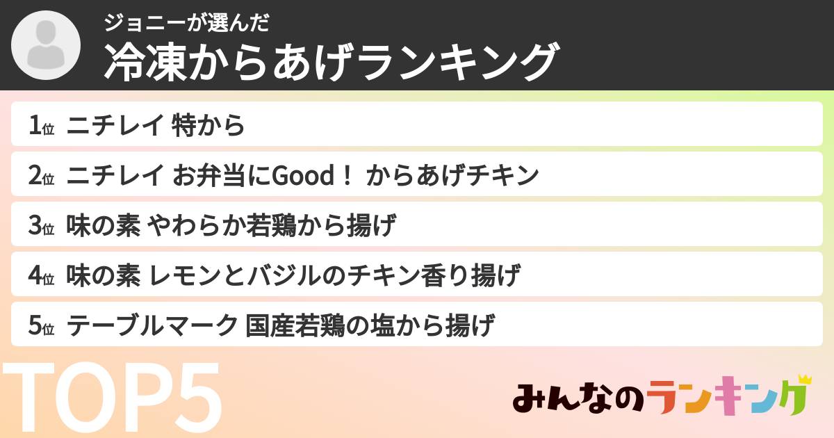 ジョニーさんの「冷凍からあげランキング」