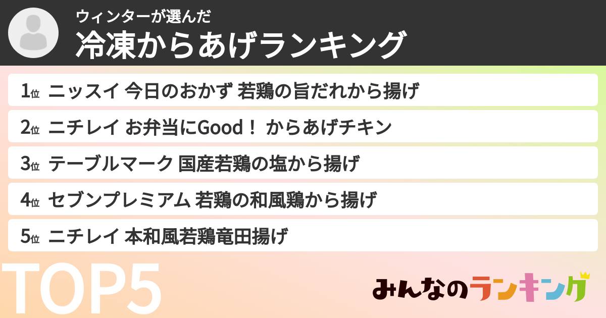 ウィンターさんの「冷凍からあげランキング」