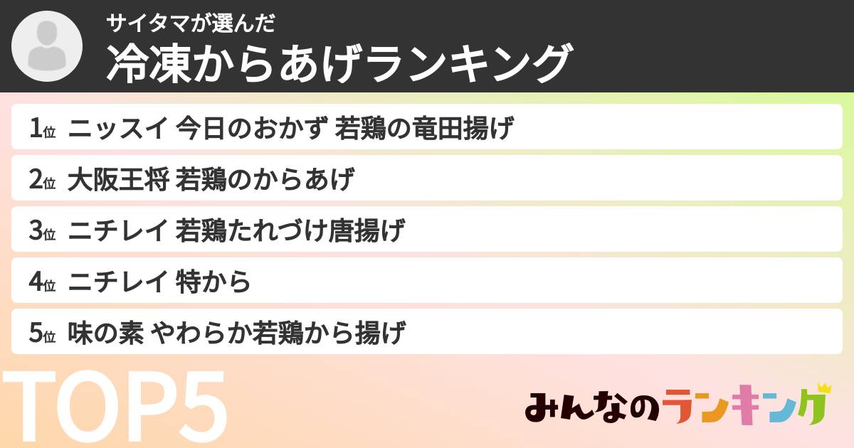 サイタマさんの「冷凍からあげランキング」