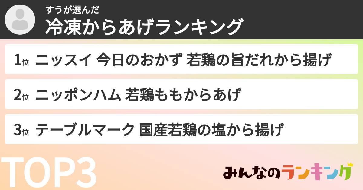 すうさんの「冷凍からあげランキング」