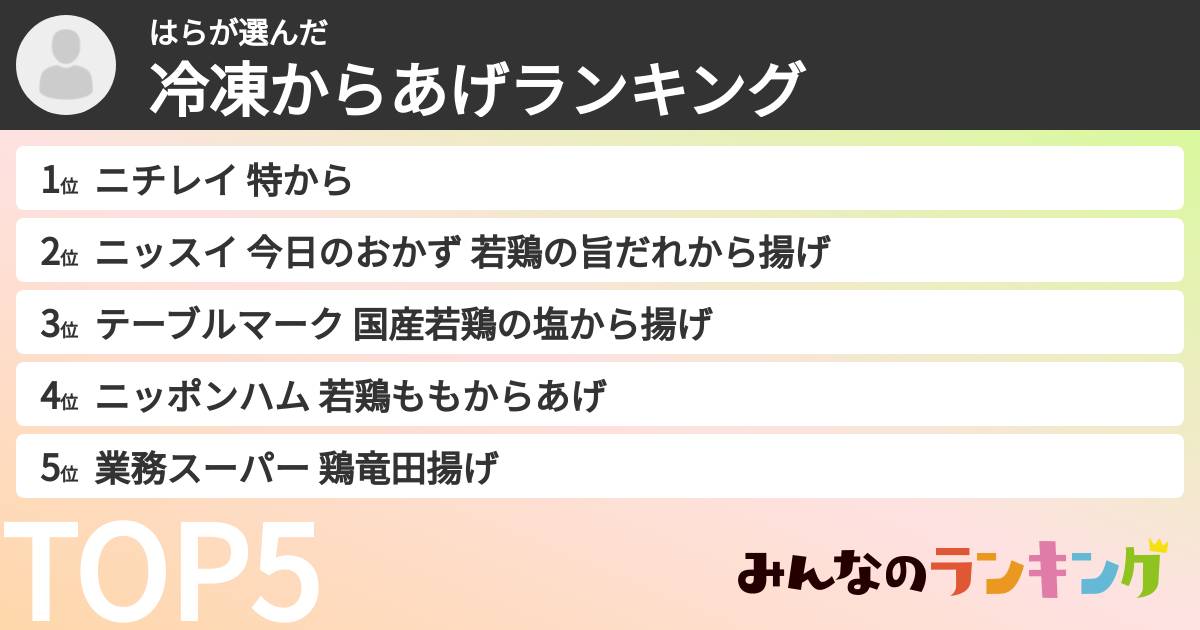 はらさんの「冷凍からあげランキング」