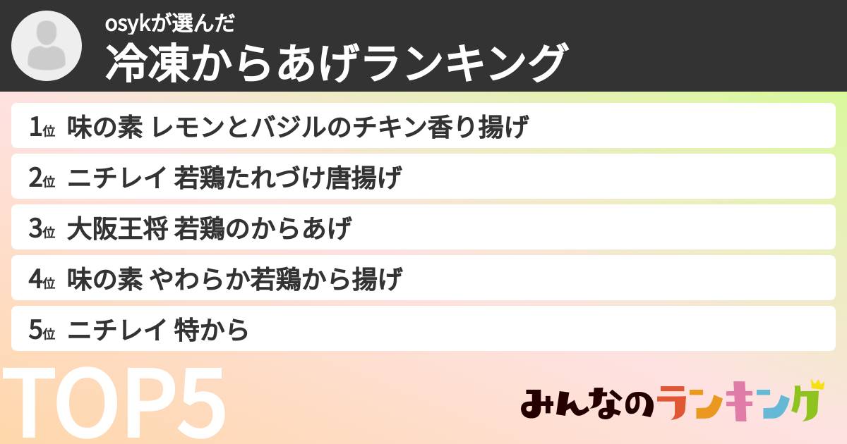 osykさんの「冷凍からあげランキング」