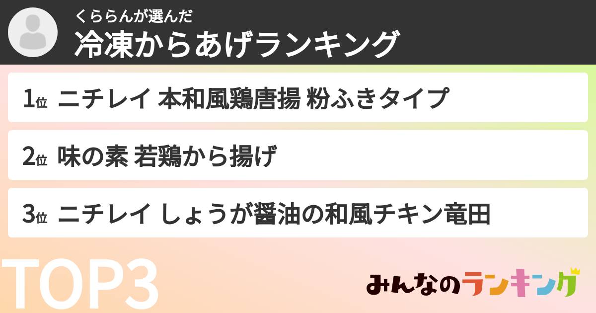 くららんさんの「冷凍からあげランキング」