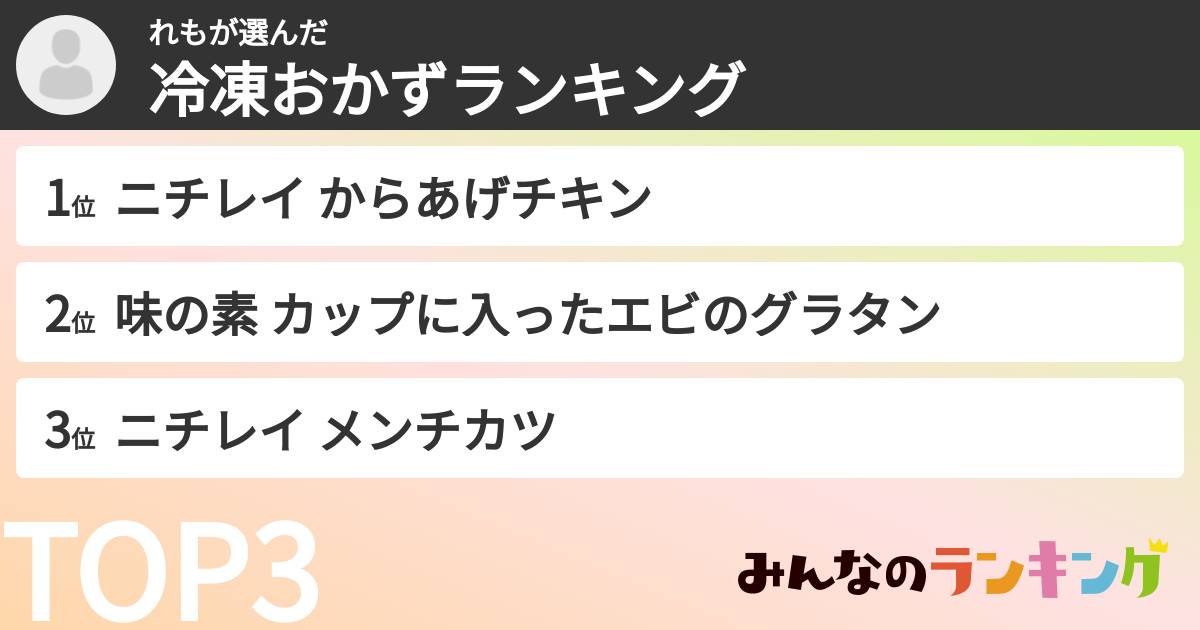 れもさんの「冷凍おかずランキング」