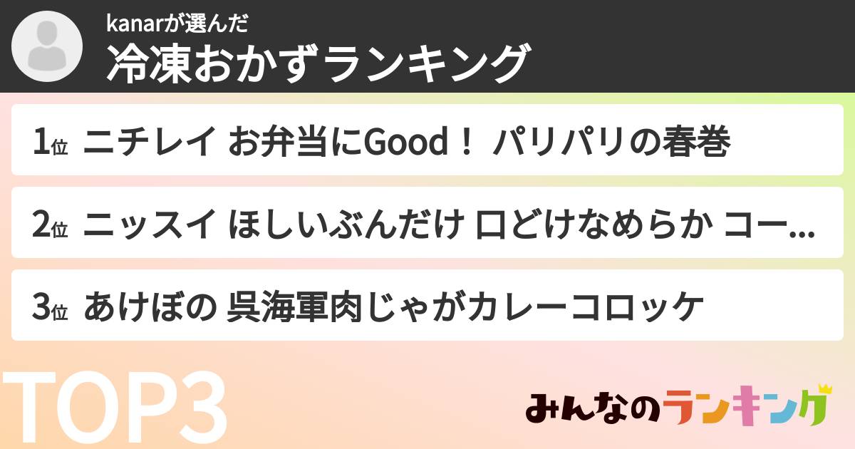 kanarさんの「冷凍おかずランキング」