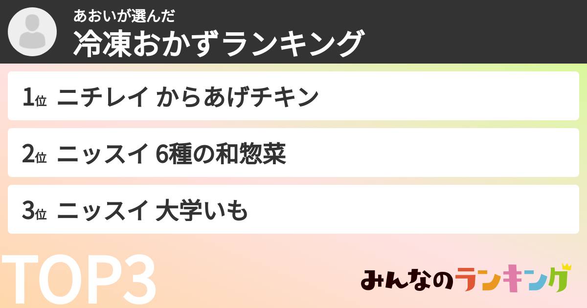 あおいさんの「冷凍おかずランキング」