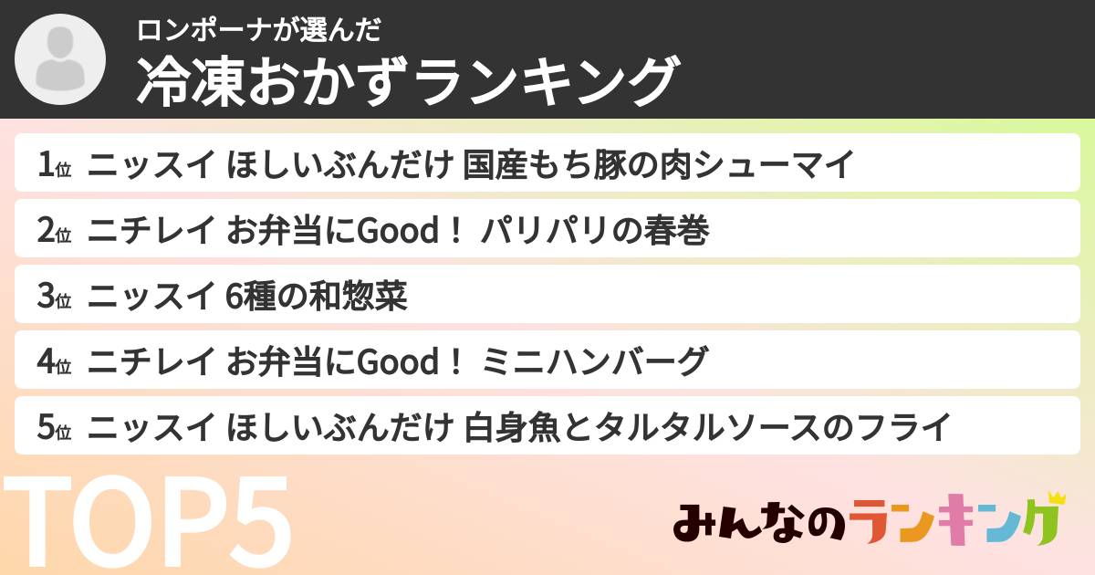 ロンポーナさんの「冷凍おかずランキング」
