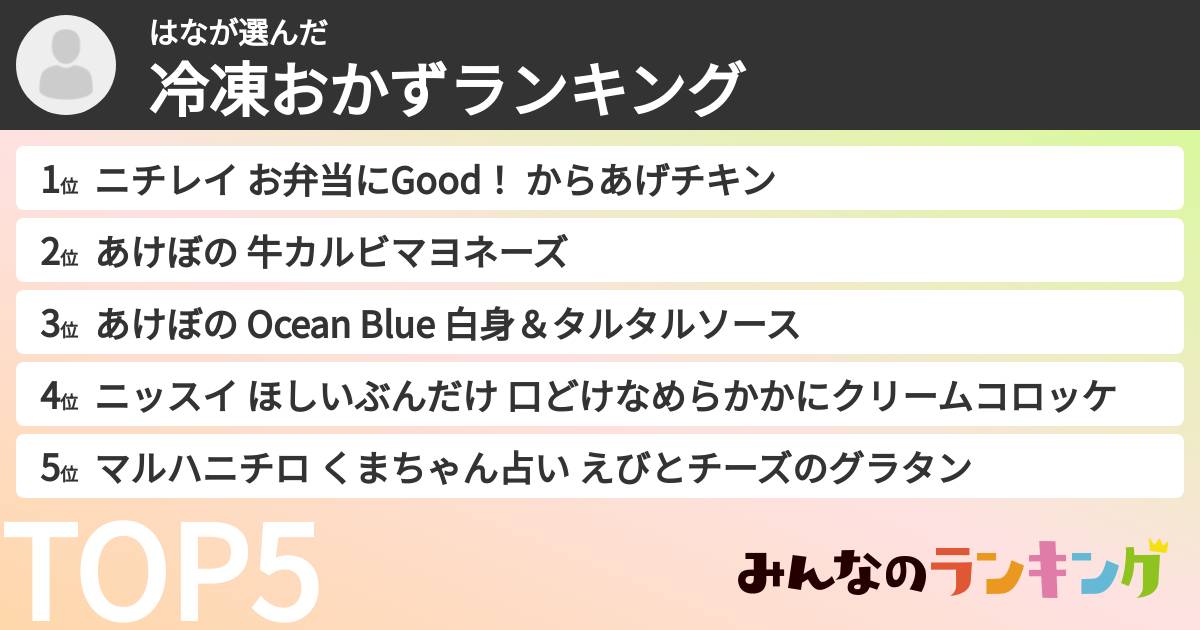 はなさんの「冷凍おかずランキング」