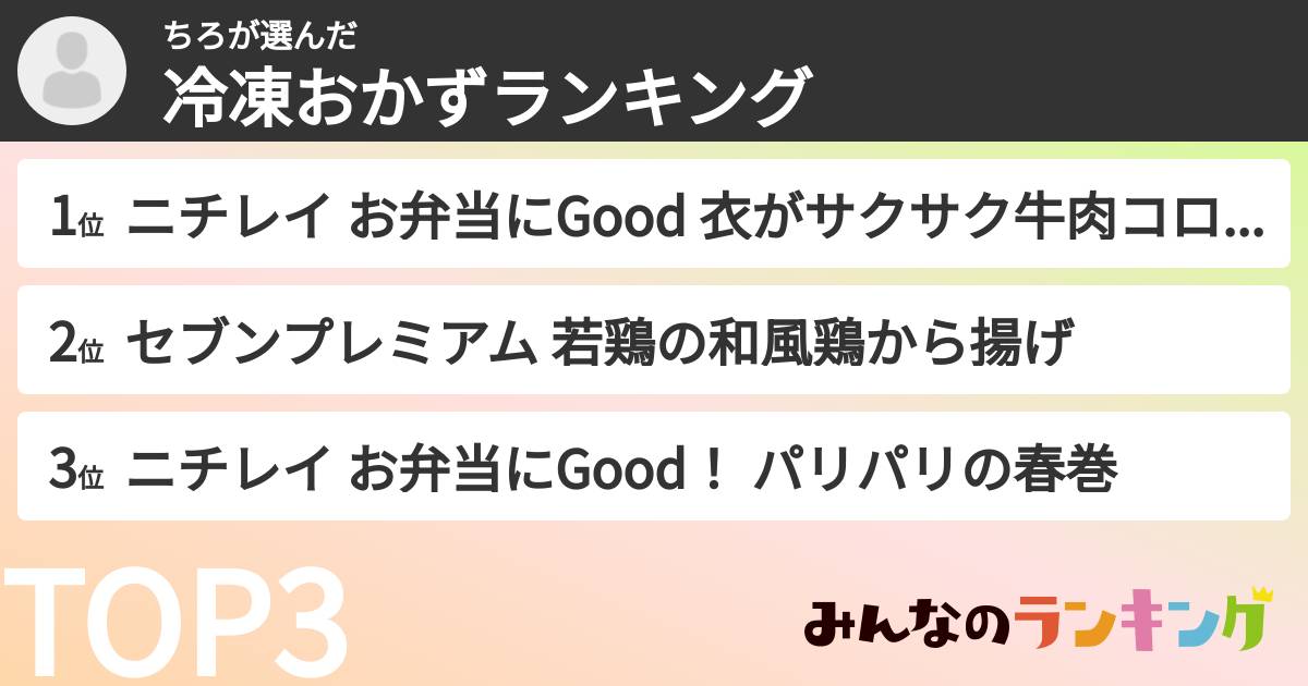ちろさんの「冷凍おかずランキング」