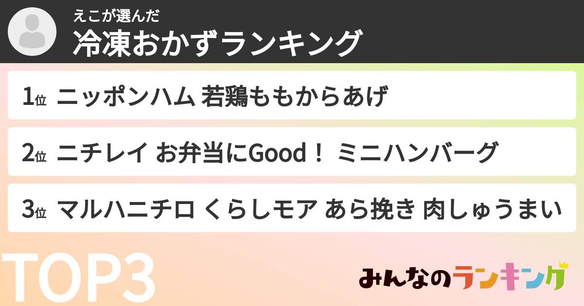 えこさんの「冷凍おかずランキング」