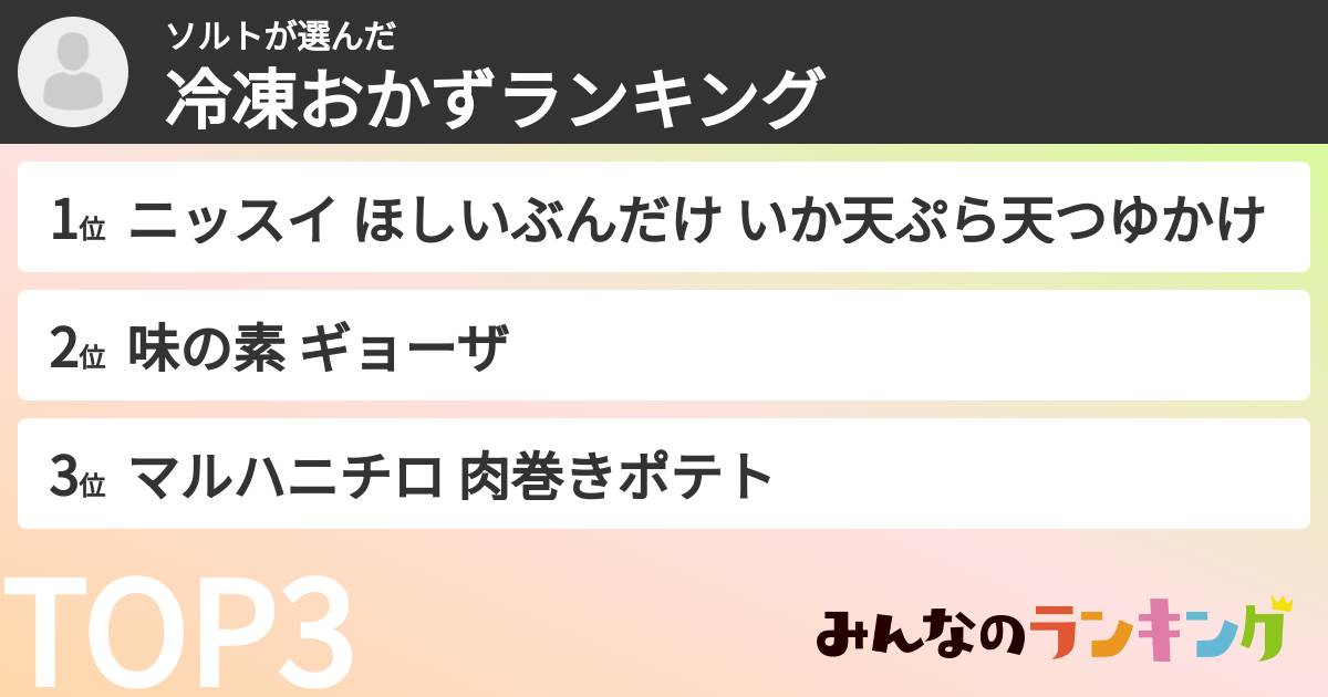 ソルトさんの「冷凍おかずランキング」