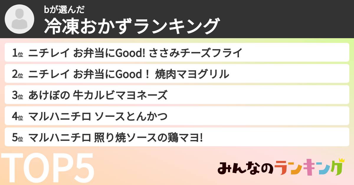 bさんの「冷凍おかずランキング」