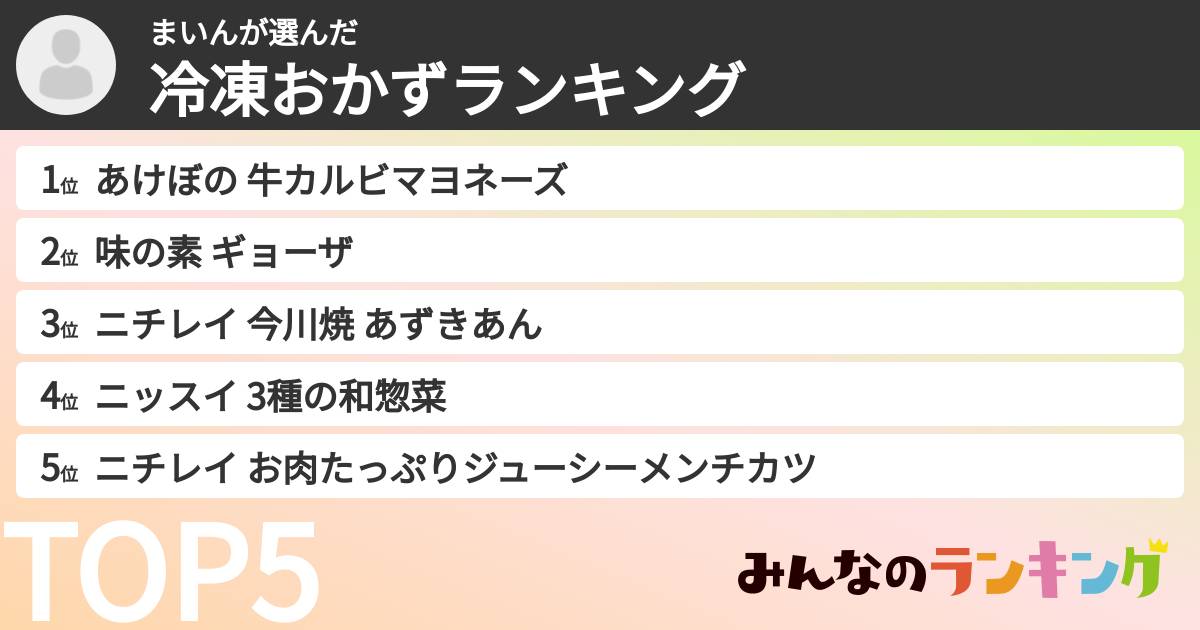 まいんさんの「冷凍おかずランキング」