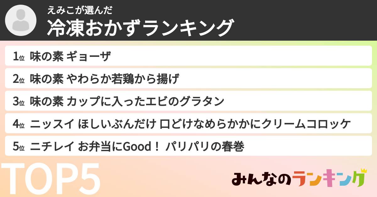 えみこさんの「冷凍おかずランキング」