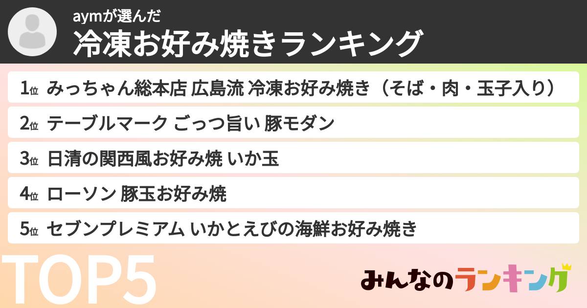 aymさんの「冷凍お好み焼きランキング」