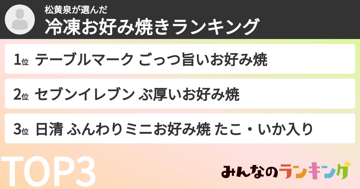松黄泉さんの「冷凍お好み焼きランキング」