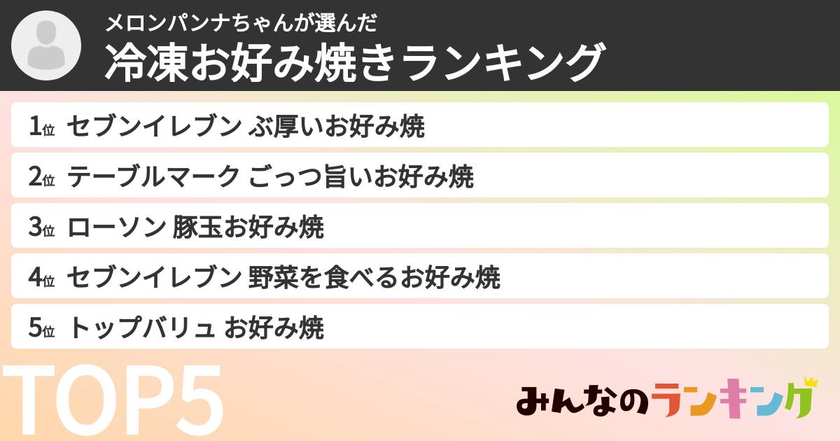 メロンパンナちゃんさんの「冷凍お好み焼きランキング」