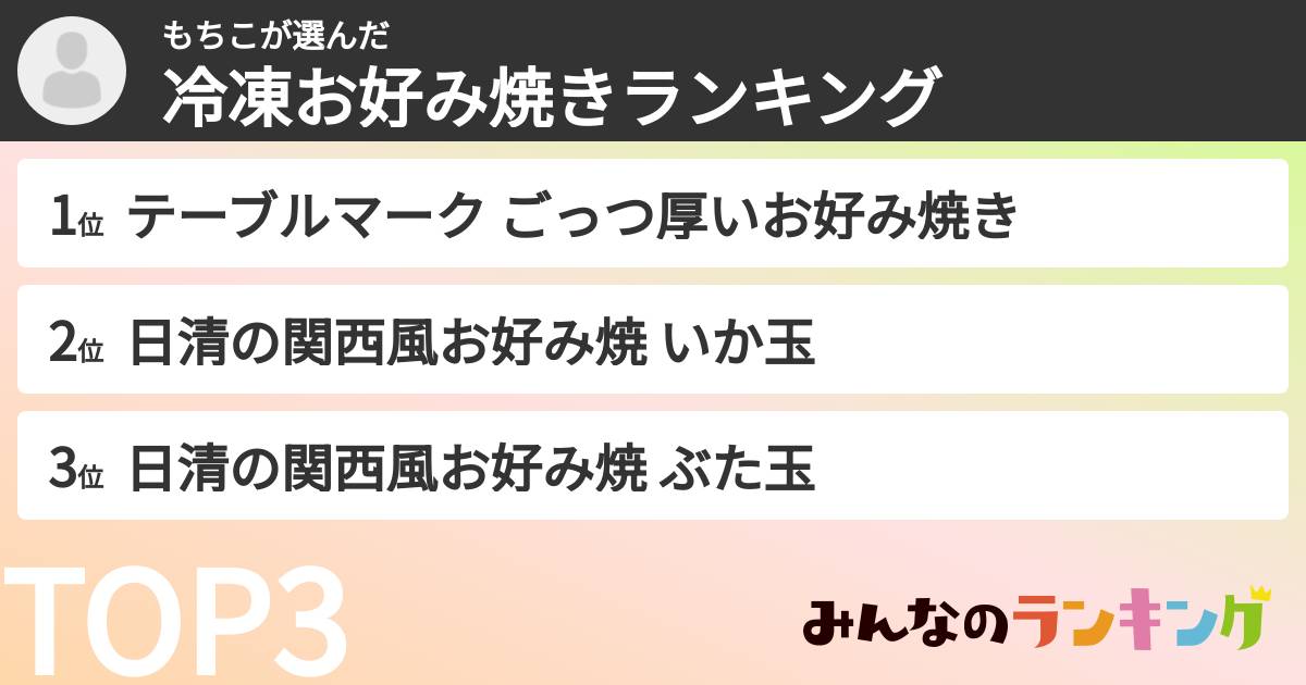もちこさんの「冷凍お好み焼きランキング」