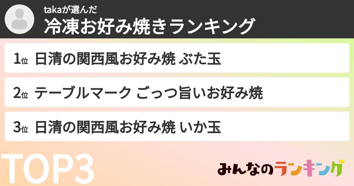 takaさんの「冷凍お好み焼きランキング」
