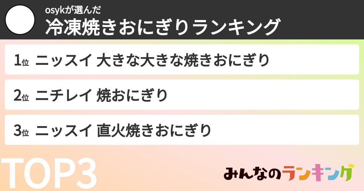 osykさんの「冷凍焼きおにぎりランキング」