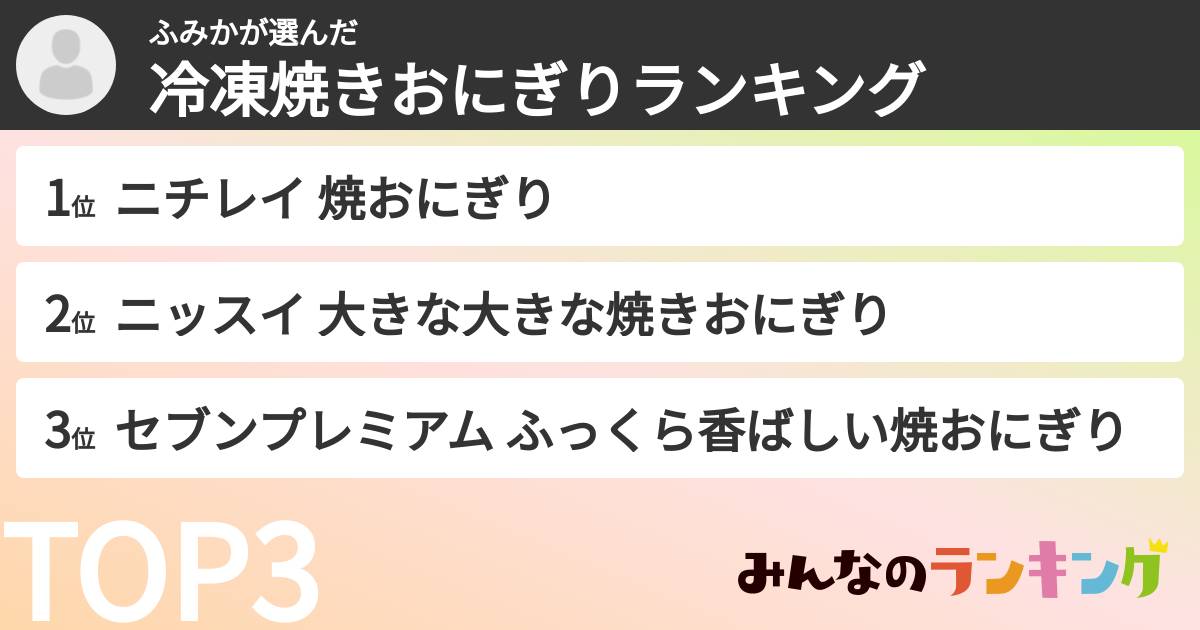 ふみかさんの「冷凍焼きおにぎりランキング」