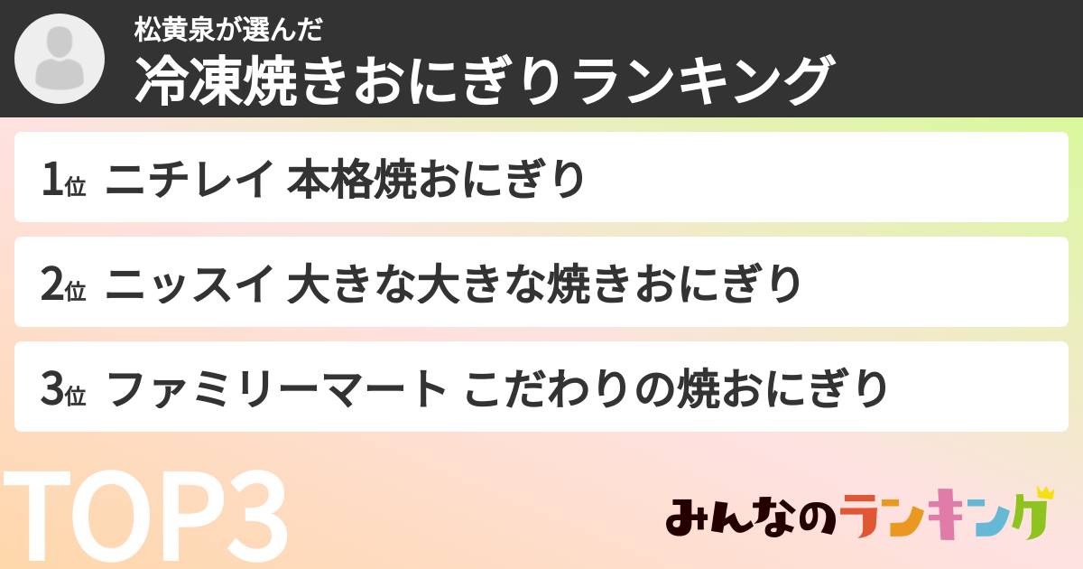 松黄泉さんの「冷凍焼きおにぎりランキング」