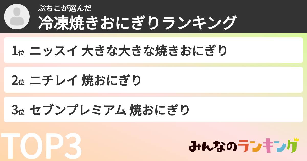ぷちこさんの「冷凍焼きおにぎりランキング」
