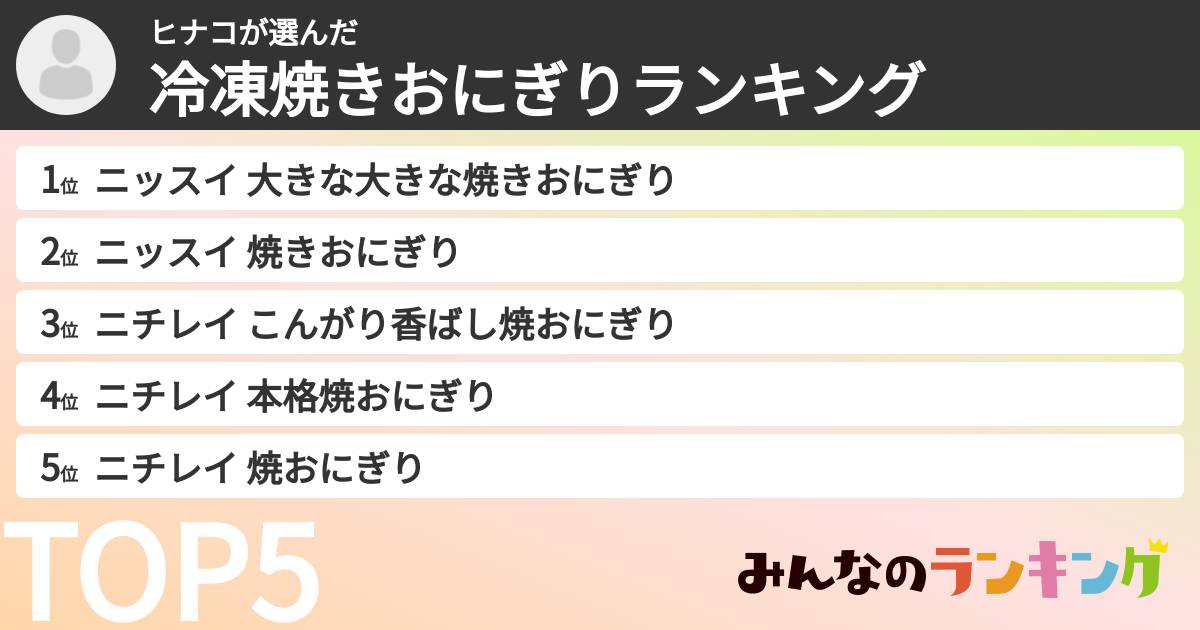 ヒナコさんの「冷凍焼きおにぎりランキング」
